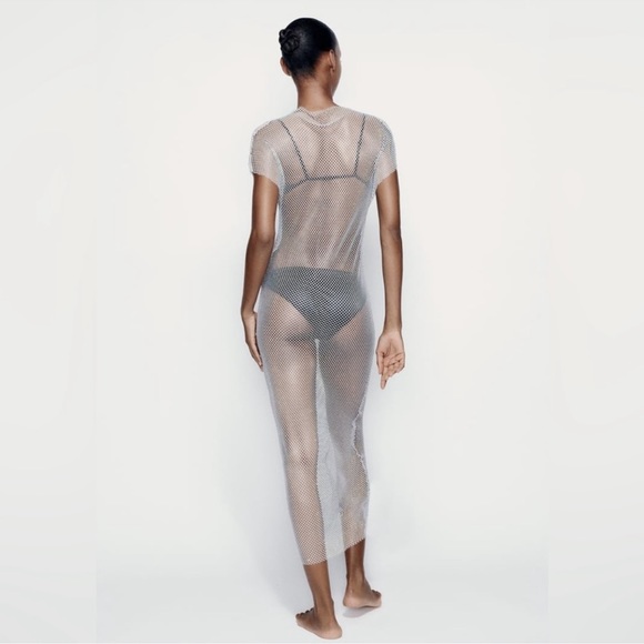 ZARA RHINESTONE MESH MIDI DRESS - Picture 4 of 11